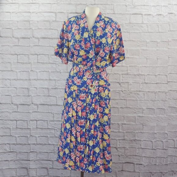 Vintage 80s Floral Midi Dress - Picture 1 of 12